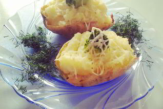 Картофель, запеченный с цветной капустой и брокколи