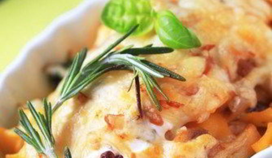 Рецепт сливочного гратен с курицей и тыквой