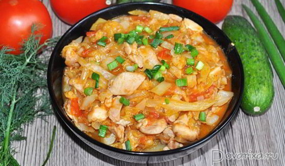 Рецепт тушеной капусты с курицей