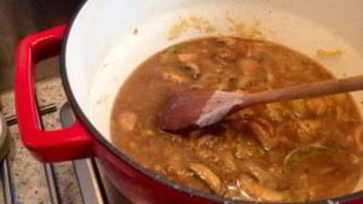 говяжья печень с грибами