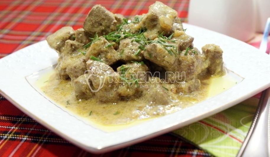 Рецепт говяжьей печени со сметаной и зеленью