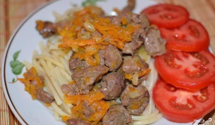 Рецепт куриной печени, тушенной с луком и морковью