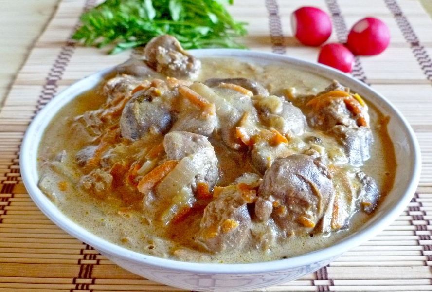 Куриная печень в сметане в мультиварке