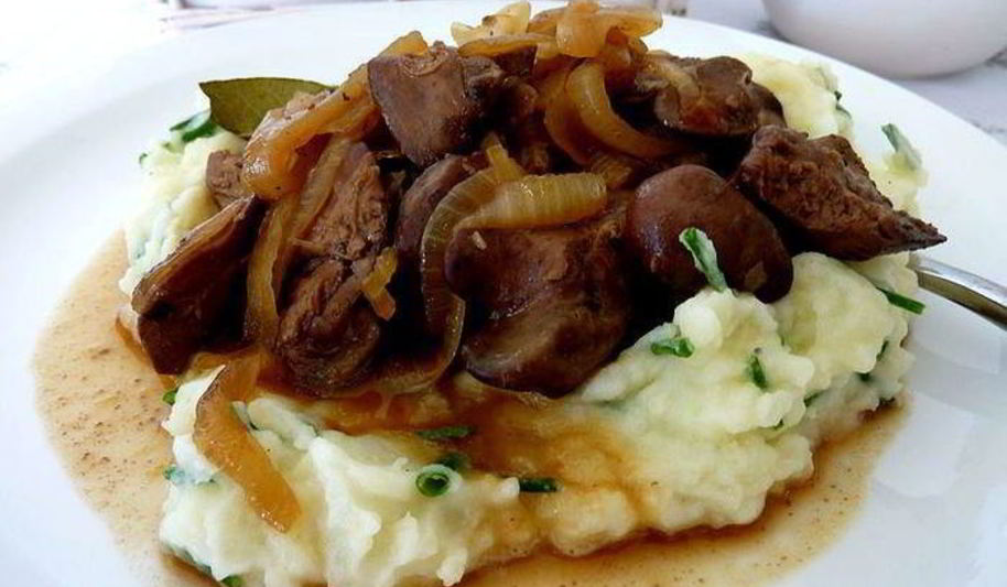 Рецепт куриной печенки в силане с пюре