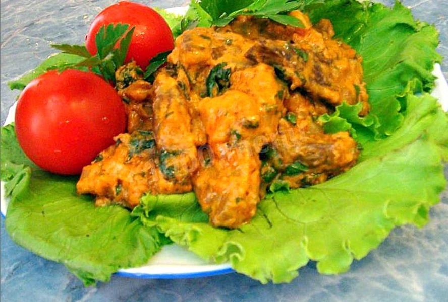 Печень говяжья по-строгановски классически