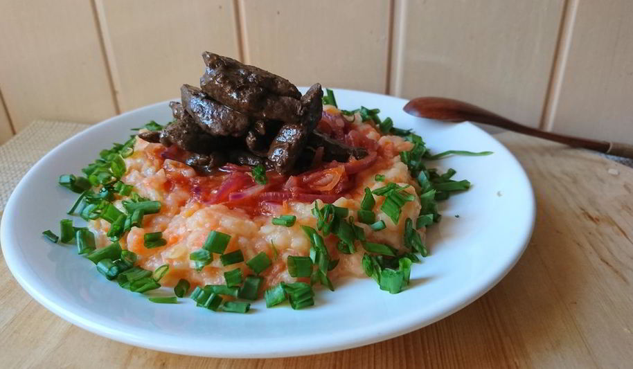 Рецепт печени с овощным пюре