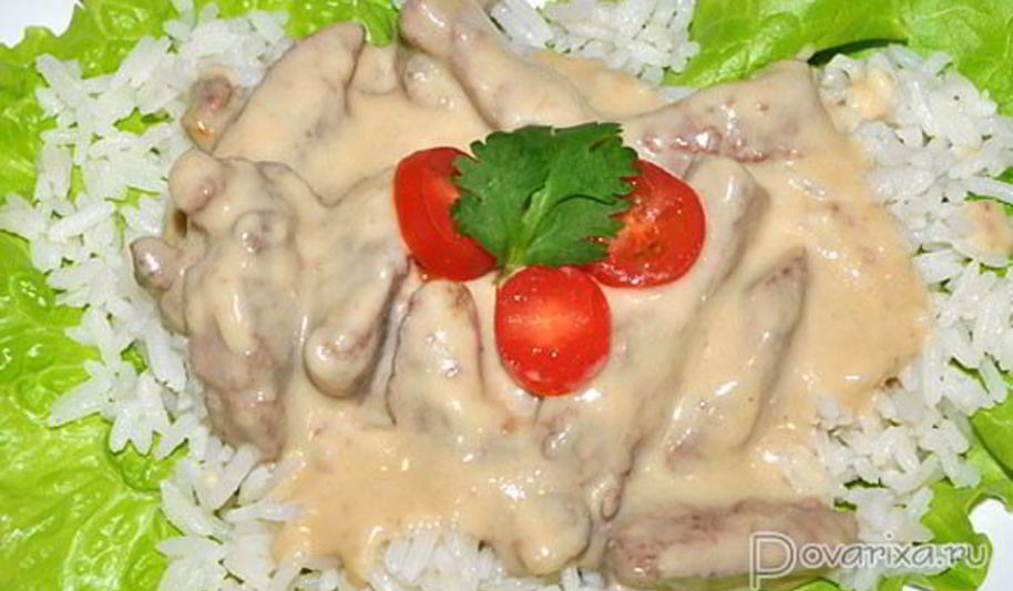 Рецепт печени в сырном соусе