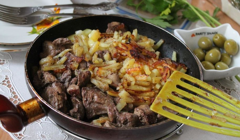 Рецепт жареной картошки с печенью