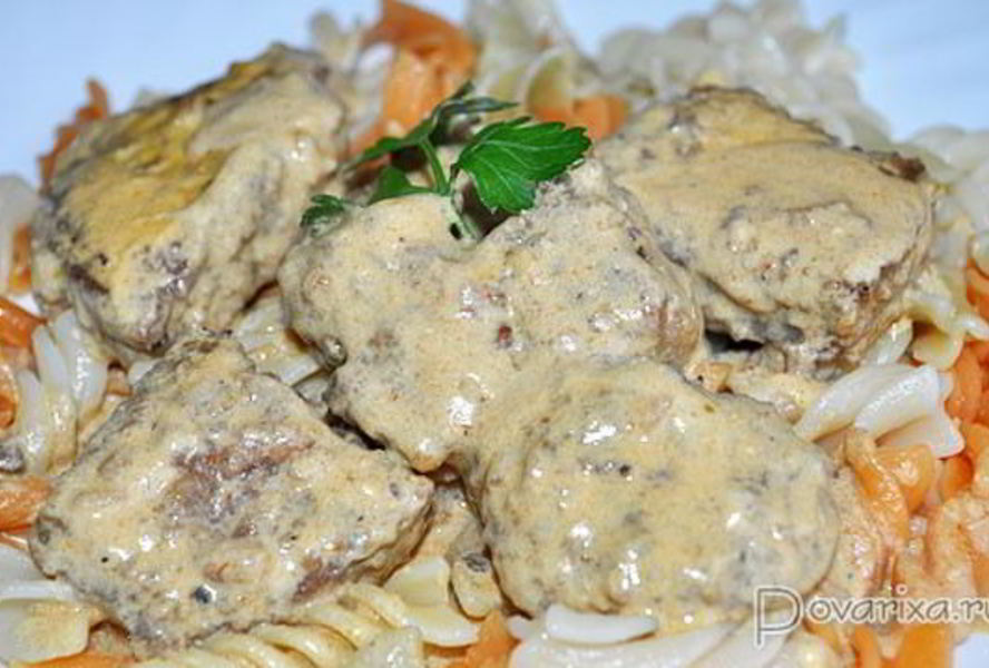 Жареная печень в сливочном соусе