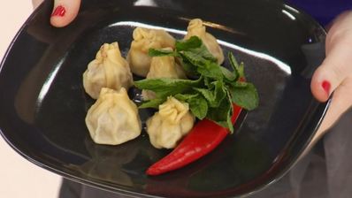 хинкали с мясом, мятои и корицеи