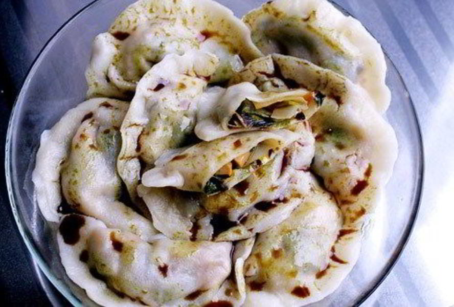 Пельмени с королевской вешенкой и пореем