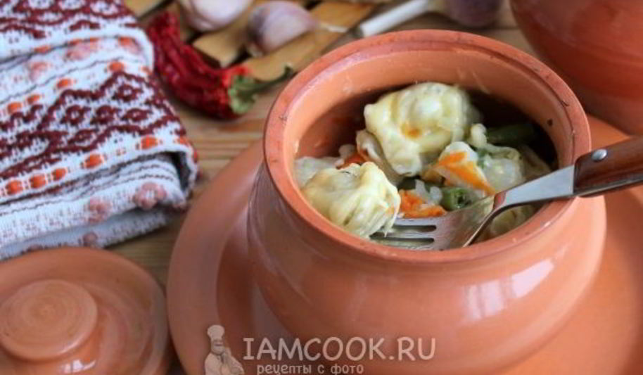 Рецепт пельменей в горшочках в духовке