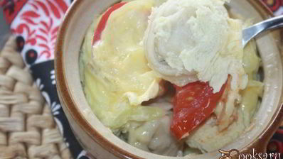 пельмени в омлете с овощами