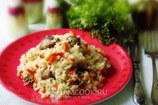 Диетический плов с куриными желудками