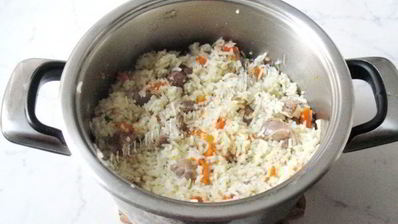 диетический плов с куриными желудками