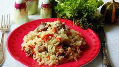 диетический плов с куриными желудками