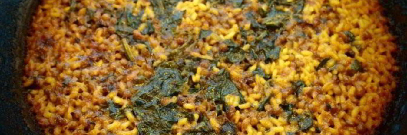 Паэлья со шпинатом и чечевицей по-аликантски