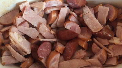 плов на шкварках с копченостями