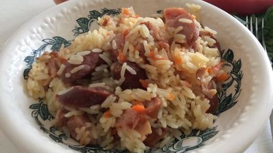 плов на шкварках с копченостями