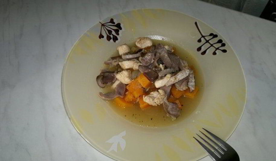 Рецепт рагу из острой тыквы с желудками и грудкой