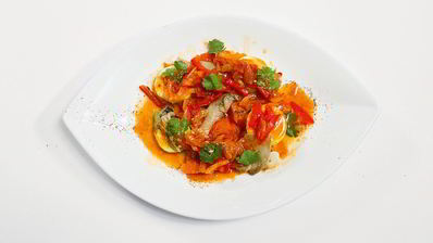 рагу из тыквы с вешенками и соусом лечо