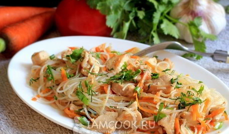 Рецепт рисовой лапши с курицей и морковью