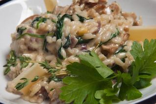 Грибное ризотто со шпинатом