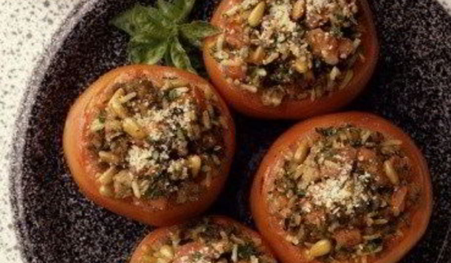 Рецепт итальянских, фаршированных ризотто помидоры с шафраном и базиликом