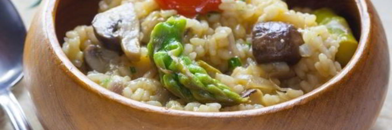 Постное ризотто со спаржей и шампиньонами