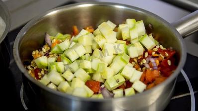 ризотто из перловки с овощами