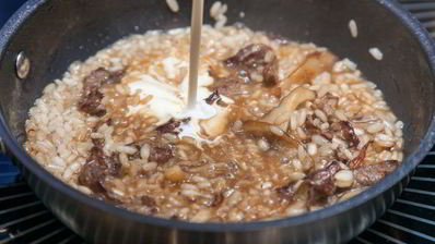 ризотто с говядиной и вешенками