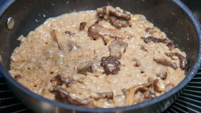 ризотто с говядиной и вешенками
