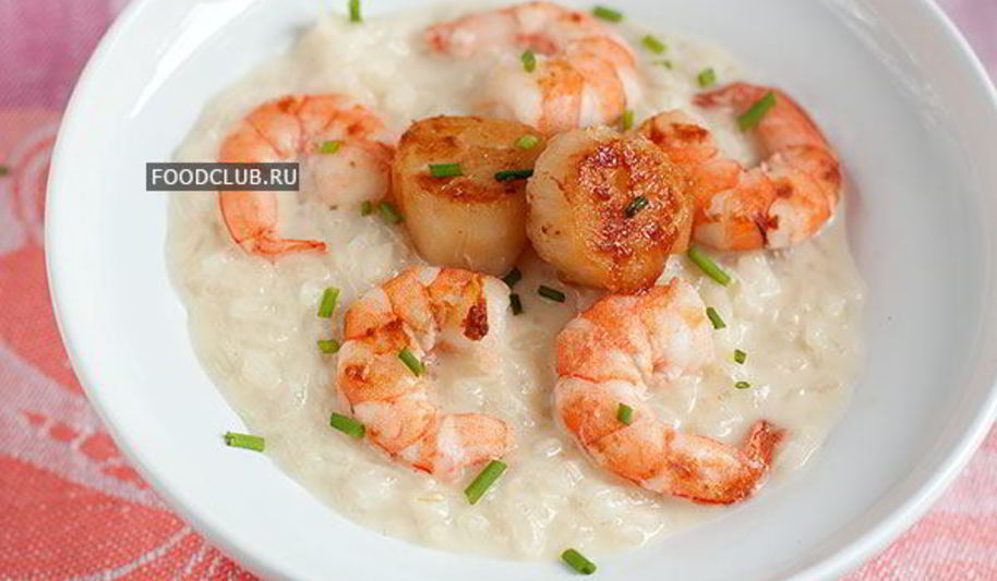 Рецепт ризотто с гребешками и креветками