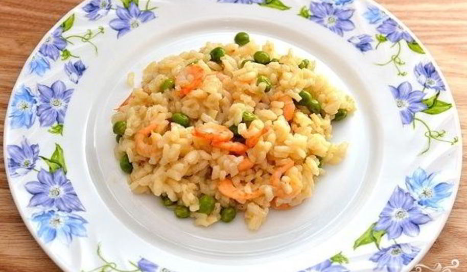 Рецепт ризотто с креветками и горошком