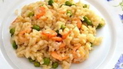 ризотто с креветками и горошком