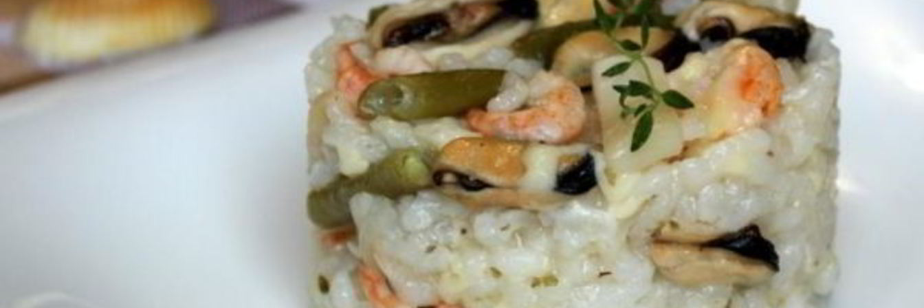 Ризотто с морепродуктами и стручковой фасолью