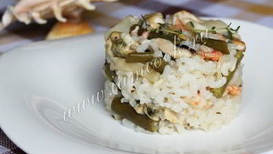 ризотто с морепродуктами и стручковой фасолью