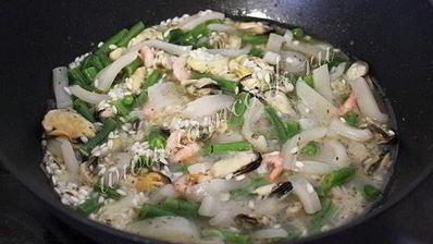 ризотто с морепродуктами и стручковой фасолью