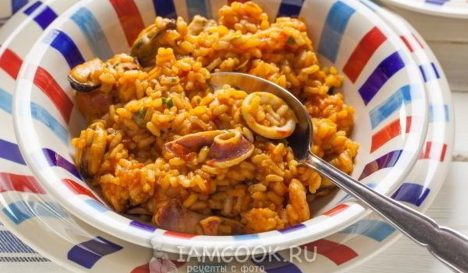 Рецепт ризотто с морепродуктами в томатном соусе