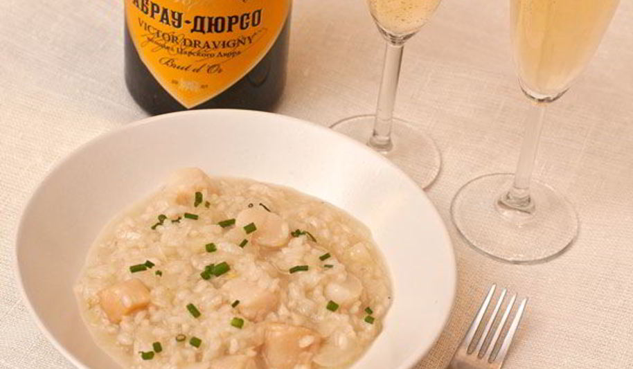 Рецепт ризотто с морскими гребешками и шампанским