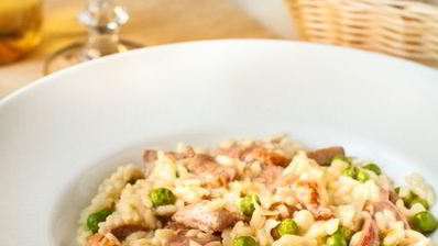 ризотто с уткой и молодым горошком