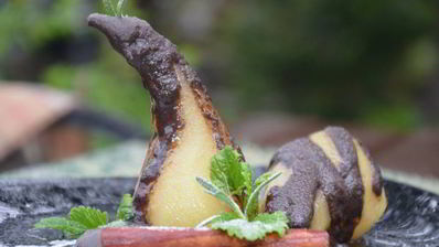 ризотто со свеклой и стейками