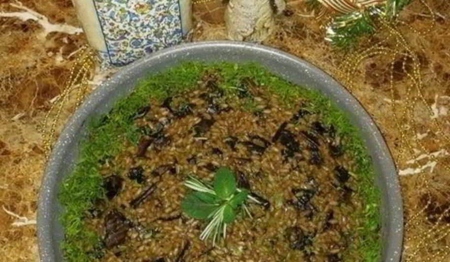 Рецепт розового ризотто с белыми грибами