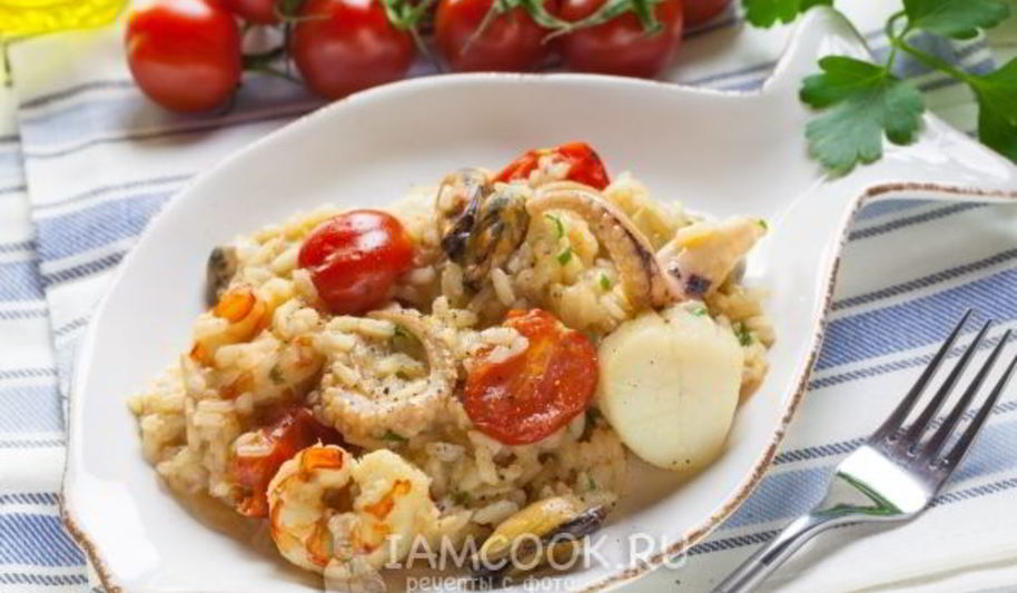 Рецепт томатного ризотто с морепродуктами