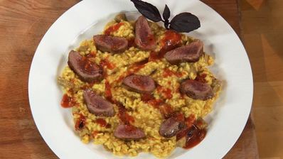 утиное филе с банановым ризотто