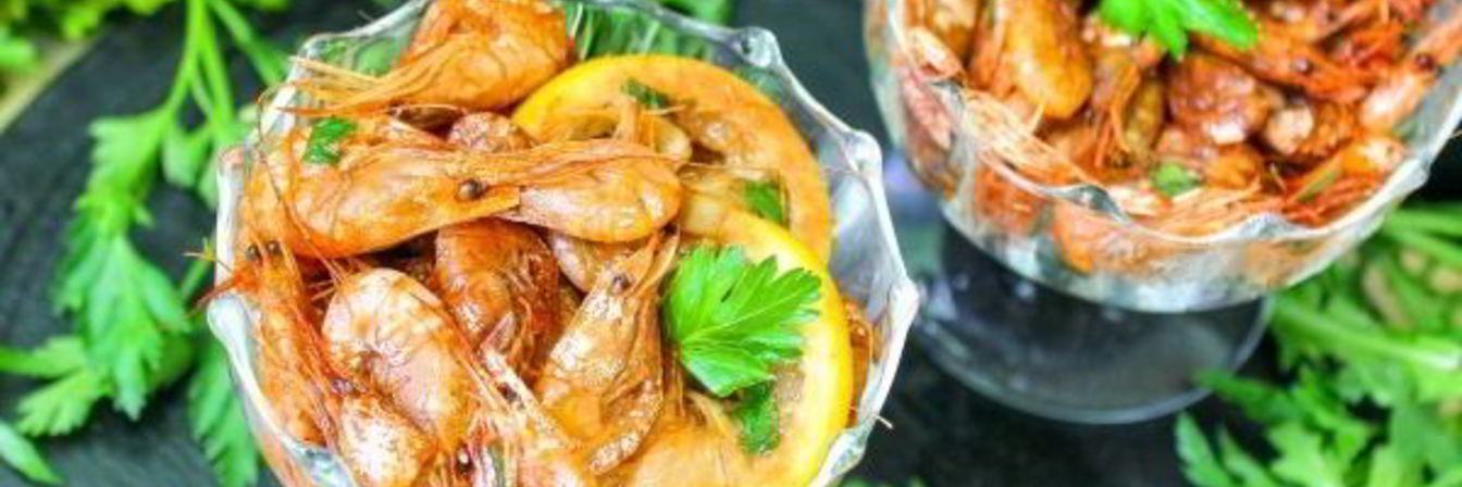 Черноморские креветки в соевом соусе с лимоном