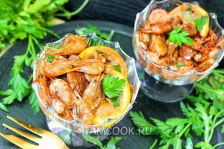 Черноморские креветки в соевом соусе с лимоном