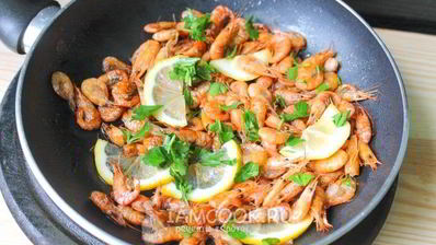 черноморские креветки в соевом соусе с лимоном