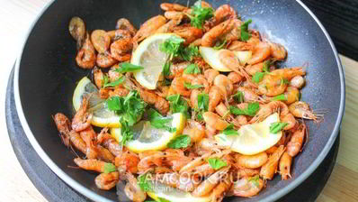 черноморские креветки в соевом соусе с лимоном