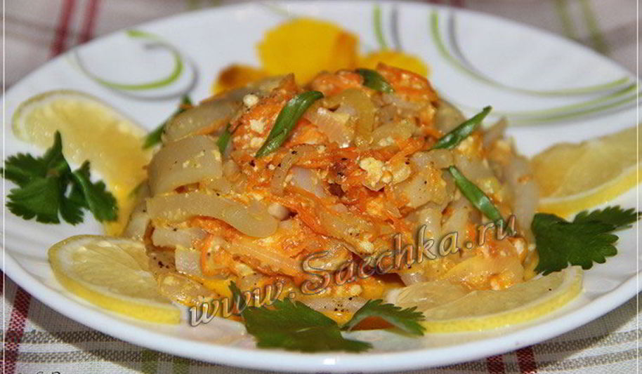 Рецепт кальмаров с овощами